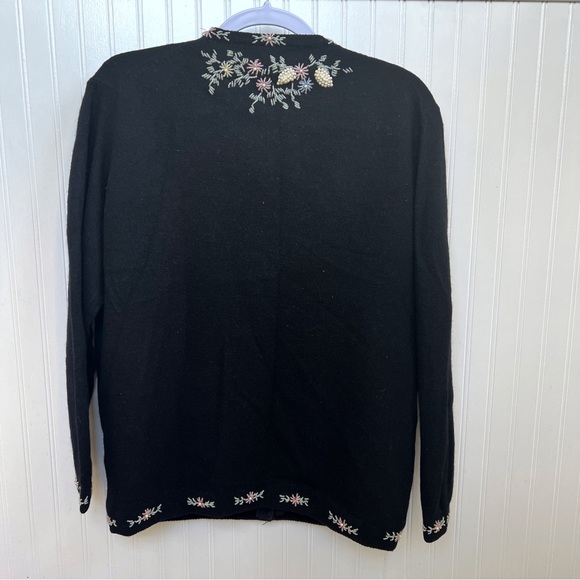 Vivien Forest Vintage Black Beaded Trim Lambswool & Angora Cardigan Sweater - Picture 2 of 3